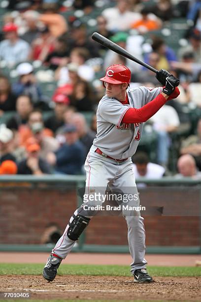 Buck Coats of the Cincinnati Reds bats during the game against the San Francisco Giants at AT&T Park in San Francisco, California on September 23,...