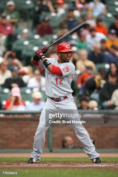 Edwin Encarnacion of the Cincinnati Reds bats during the game against the San Francisco Giants at AT&T Park in San Francisco, California on September...