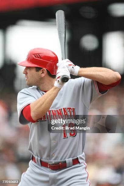 Joey Votto of the Cincinnati Reds bats during the game against the San Francisco Giants at AT&T Park in San Francisco, California on September 23,...
