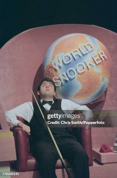 English professional snooker player Ronnie O'Sullivan pictured gazing upwards during competition against fellow English snooker player Peter Ebdon in...