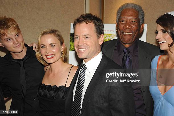 Toby Hemingway, Radha Mitchell, Greg Kinnear, Morgan Freeman and Stana Katic at the "Feast of Love" premiere at The Academy of Motion Picture Arts...