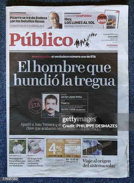 This picture taken 26 September 2007 in Madrid shows the front page of "Publico", a daily left leaning national newspaper launched today in Spain....