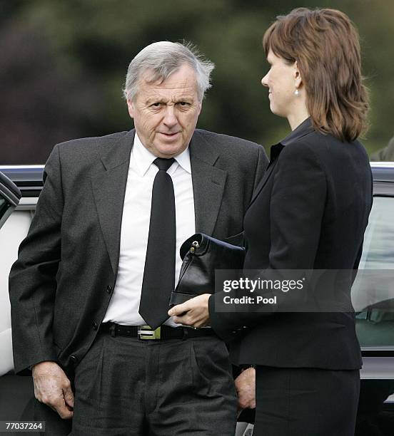 Colin McRae's father Jimmy and wife Alison arrive for the funeral of Colin McRae and son Johnny at East Chapel, Daldowie Crematorium on September 26,...