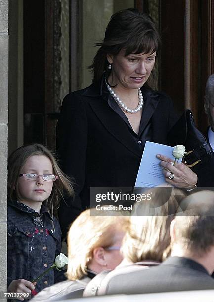 Alison McRae leaves the funeral of her husband Colin McRae and son Johnny at East Chapel, Daldowie Crematorium on September 26, 2007 in Glasgow,...