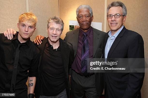 Toby Hemingway, Fred Ward, Morgan Freeman and producer Tom Rosenberg at the "Feast of Love" Premiere at The Academy of Motion Picture Arts and...