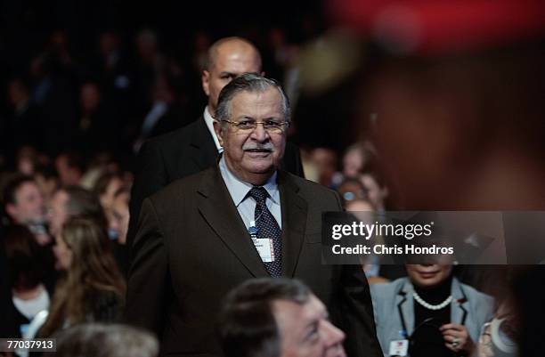 Iraqi President Jalal Talabani enters the Clinton Global Initiative annual meeting September 26, 2007 in New York.