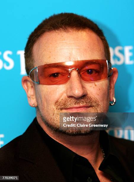 Frontman Bono arrives at the gala premiere of "Across The Universe" at the Apollo West End on September 26, 2007 in London, England.