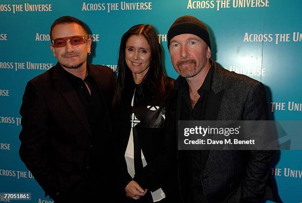 Bono, Julie Taymor and The Edge attend screening of 'Across The Universe', at the Apollo Cinema on September 26, 2007 in London, England.