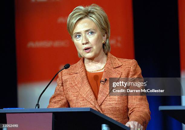 Democratic Presidential candidate U.S. Sen. Hillary Clinton speaks during a a candidates debate September 26, 2007 at Dartmouth University in...