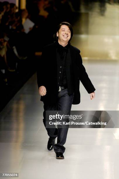 Designer Valentin Yudashkin walks down the catwalk during the Valentin Yudashkin show as part of Milan Fashion Week Spring Summer 2008 on September...