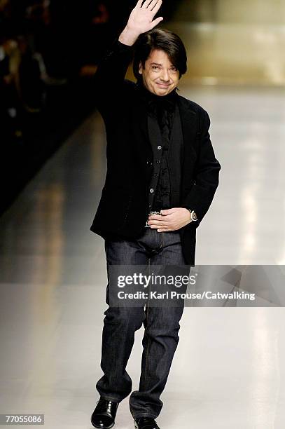 Designer Valentin Yudashkin walks down the catwalk during the Valentin Yudashkin show as part of Milan Fashion Week Spring Summer 2008 on September...