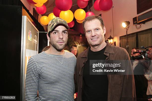 Actors Zachary Quinto and Jack Coleman pose at the premiere screening of NBC's "Life" at Celadon on September 26, 2007 in Los Angeles, California.