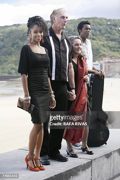 Film director John Sayles poses with US actress Yaya da Costa , producer Maggie Renzi and musician Gary Clark Jr. , 27 September 2007, after the...