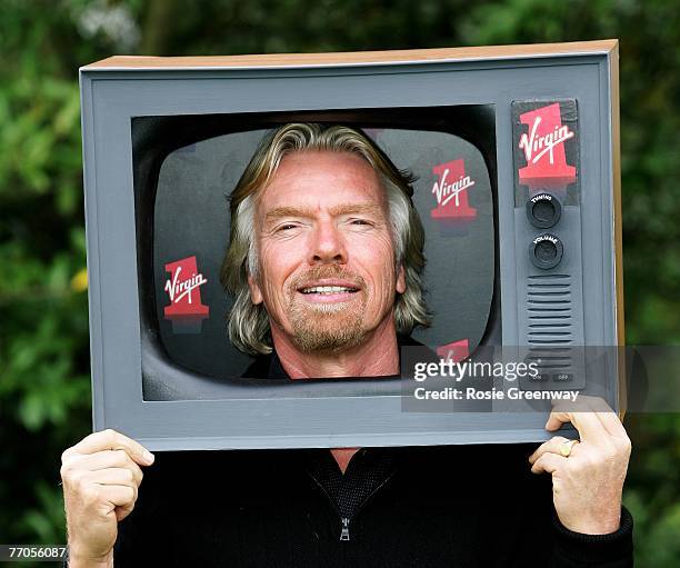 Sir Richard Branson attends a photocall to launch Virgin Media's new television channel Virgin 1, at his home in Kidlington on September 27, 2007 in...