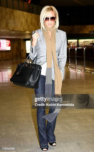 Victoria Beckham arrives at New Tokyo International Airport on September 27, 2007 in Narita, Japan. She is on her way back to London following Ted...