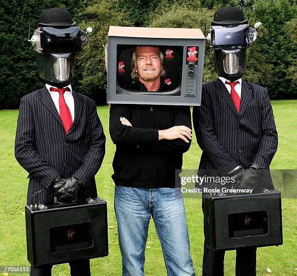 Sir Richard Branson attends a photocall to launch Virgin Media's new television channel Virgin 1, at his home in Kidlington on September 27, 2007 in...