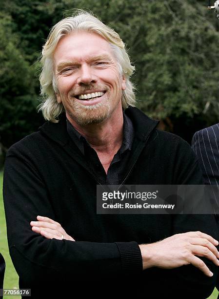 Sir Richard Branson attends a photocall to launch Virgin Media's new television channel Virgin 1, at his home in Kidlington on September 27, 2007 in...
