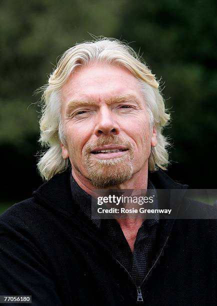 Sir Richard Branson attends a photocall to launch Virgin Media's new television channel Virgin 1, at his home in Kidlington on September 27, 2007 in...