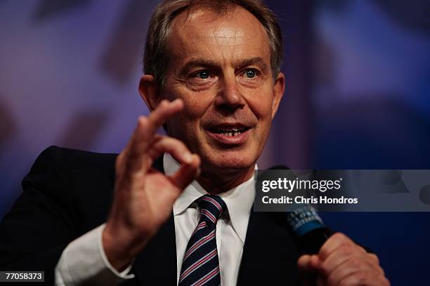 Tony Blair, former Prime Minister of the United Kingdom, speaks during a panel about energy use during the Clinton Global Inititative annual meeting...