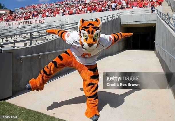The Clemson Tiger gets fans fired up before the game Saturday against the NC State Wolfpack at Carter Finley Stadium on September 22, 2007 in...