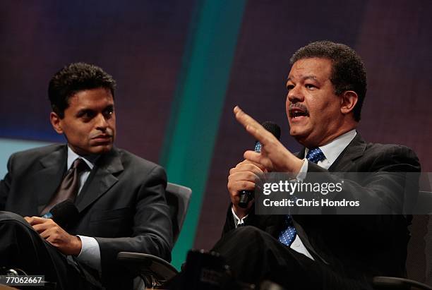 Moderator Fareed Zakaria listens to President Leonel Fernandez of the Dominican Republic, during a panel discussion about Latin America at the...