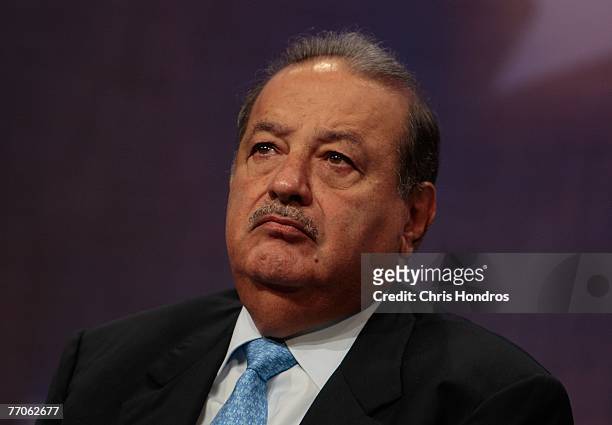 Mexican businessman Carlos Slim Helu, one of the world's richest men, appears during a panel discussion about Latin America at the Clinton Global...