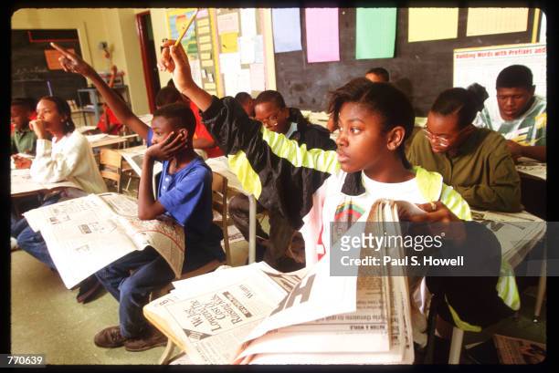 Students participate in Reading class at the James D. Ryan Middle School February 22, 1993 in Houston, Texas. Diversity in instructional styles and...