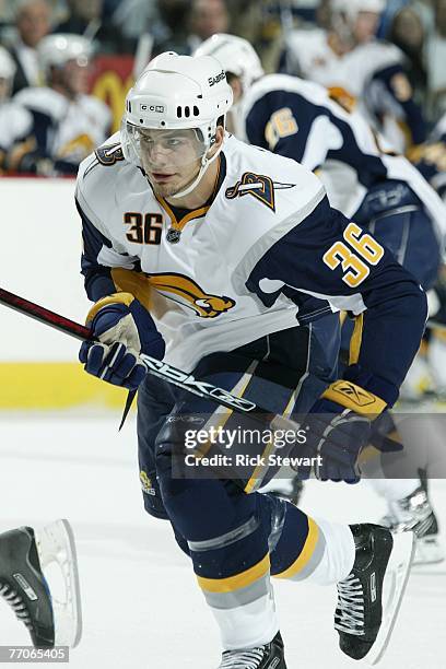 Patrick Kaleta of the Buffalo Sabres skates against the Columbus Blue Jackets on September 21, 2007 at HSBC Arena in Buffalo, New York.