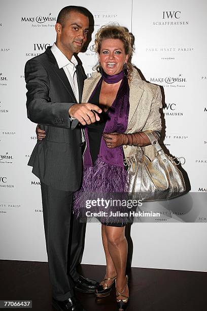 Brand Ambassador, Tony Parker and his mother Pamela poses at the gala dinner organized by IWC Schaffhausen, to support the ''Make-A-Wish'' charity...