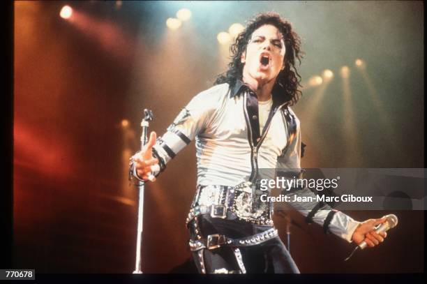 Entertainer Michael Jackson performs at a concert November 8, 1988 in California. Jackson, who was the lead singer for the Jackson Five by age eight,...