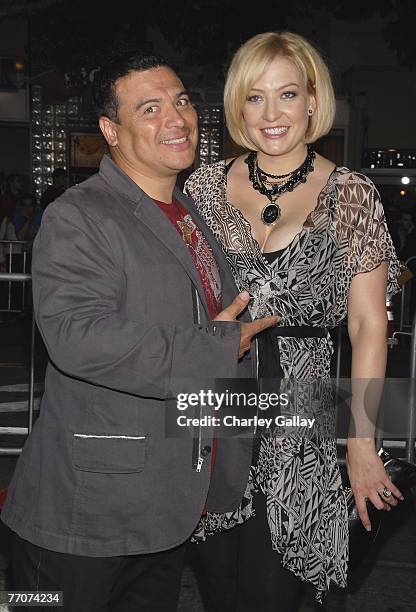 Comedian Carlos Mencia and wife Amy arrive at the premiere of Dreamworks' 'The Heartbreak Kid' at Mann's Village Theater on September 27, 2007 in Los...