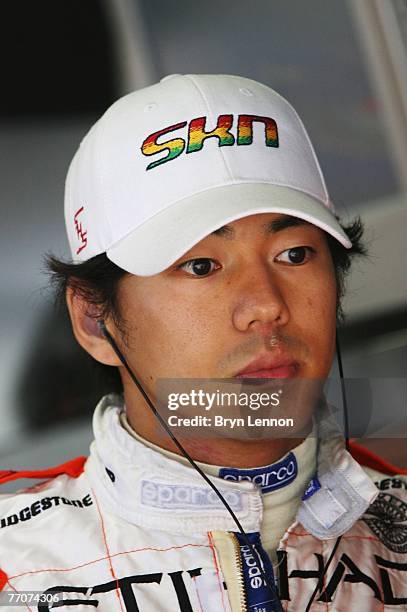 Sakon Yamamoto of Japan and Spyker F1 prepares to drive during practice for the Japanese Formula One Grand Prix at the Fuji Speedway on September 28,...