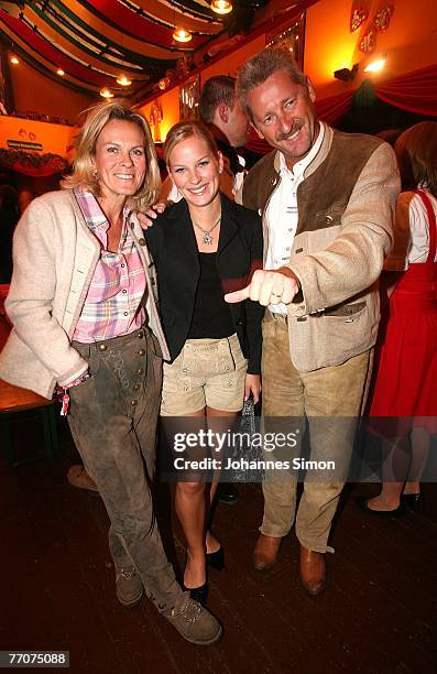 Actress Andrea L'Arronge , her husband Karlheinz Reichenwallner and daughter Jessica attend the Bild Wiesn Stammtisch in Hippodrom beer tent during...