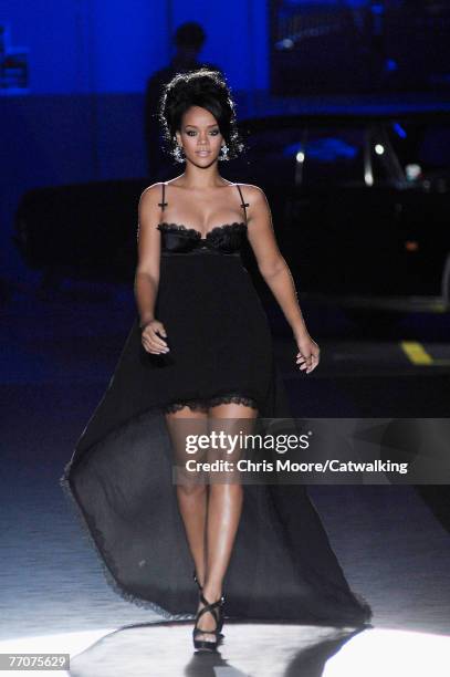 Popstar/R&B singer Rihanna walks down the catwalk during the Dsquared2 Spring/ Summer 2008 collection part of Milan Fashion Week on September 27,...