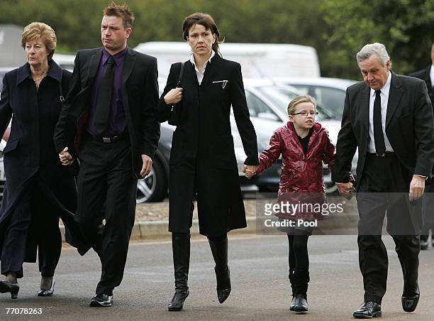The McRae family Margaret , Stuart , Alison , daughter Hollie with Jimmy followed by Alister McRae, arrive at the funeral of former quad bike...