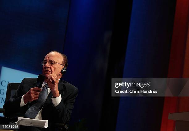 Media mogul Rupert Murdoch speaks on a panel during the final day of the Clinton Global Initiative annual meeting September 28, 2007 in New York...