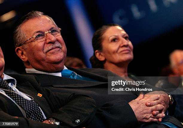 Iraqi president Jalal Talabani and his wife Hero Ibrahim Ahmed watch the final day of the Clinton Global Initiative annual meeting September 28, 2007...