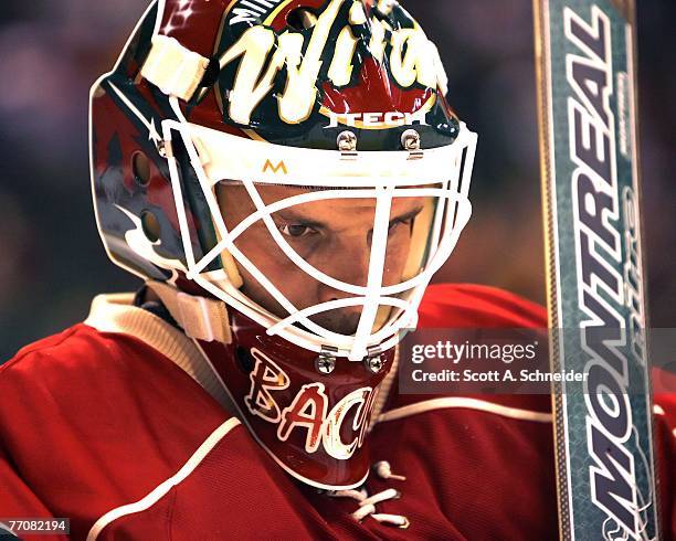 Niklas Backstrom of the Minnesota Wild stopped all 18 shots by the St. Louis Blues during their preason game September 26, 2007 at the Xcel Energy...