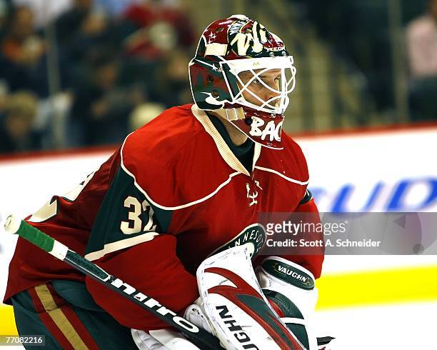 Niklas Backstrom of the Minnesota Wild stopped all 18 shots by the St. Louis Blues during their preason game September 26, 2007 at the Xcel Energy...