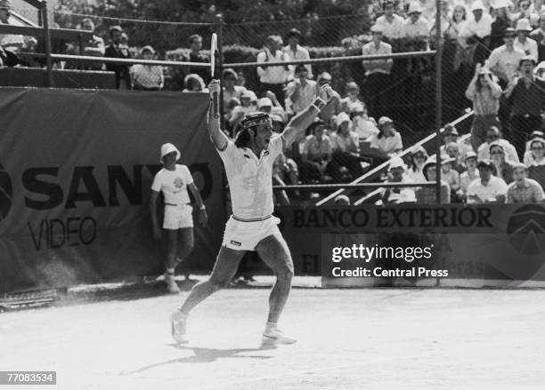 Guillermo Vilas of Argentina celebrates after beating Ivan Lendl of Czechoslovakia in the final of the Madrid Open Tennis Championship, 2nd May 1982....