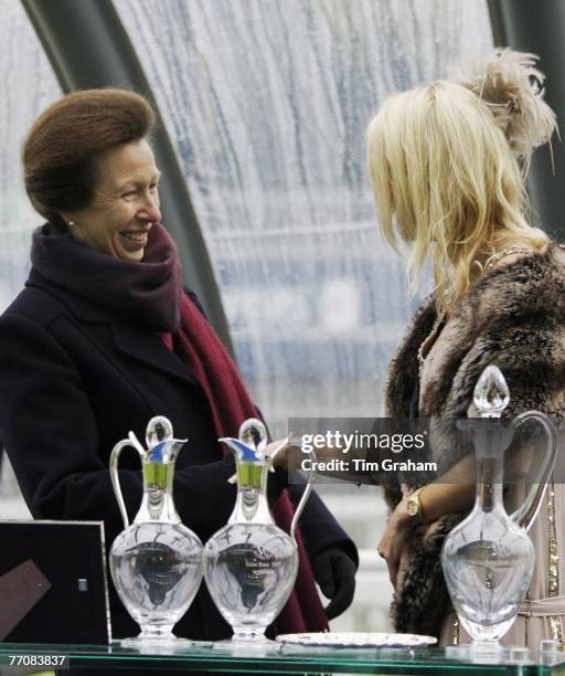 Princess Anne, Princess Royal as Patron of the Injured Jockeys Fund at a race meeting at Ascot Racecourse presents prizes for the Watership Down Stud...