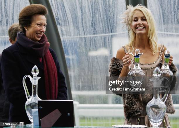 Princess Anne, Princess Royal as Patron of the Injured Jockeys Fund at a race meeting at Ascot Racecourse presents prizes for the Watership Down Stud...