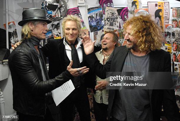 Duff McKagan and Matt Sorum of Velvet Revolver, presenters, with Michael Anthony and Sammy Hagar of Van Halen, inductees *EXCLUSIVE*