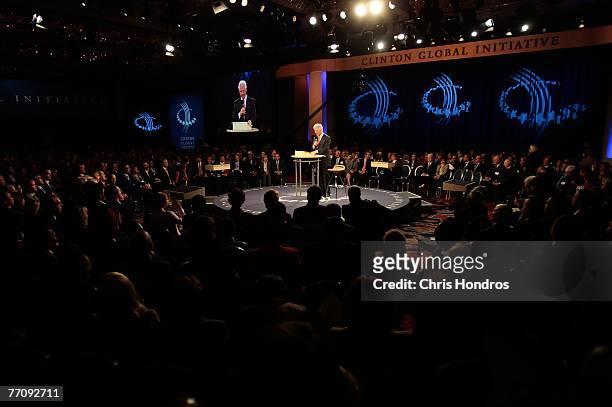 Former president Bill Clinton gives the ending address on the final day of the Clinton Global Initiative annual meeting September 28, 2007 in New...