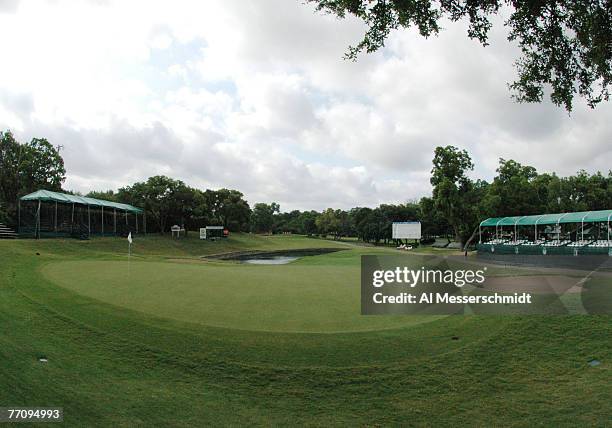 The 16th hole at Colonial Country Club is set for play in the final round of the PGA Tour Bank of America Colonial in Ft. Worth, Texas, May 23, 2004....