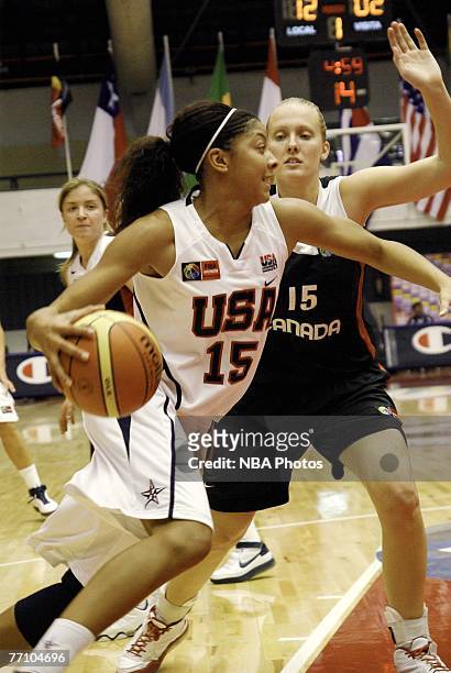 Candace Nicole Parker of USA against Jordan Ashley Adams of Canada during the Women's FIBA Americas Championship at the Arena on September 28, 2007...