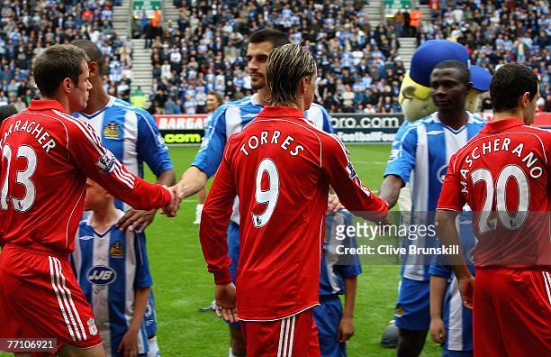 Fernando Torres of Liverpool starts against Wigan at the Barclays Premier League match between Wigan and Liverpool at the JJB Stadium on September...