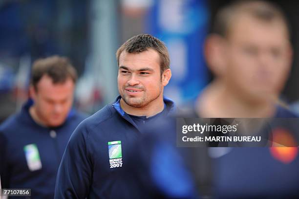 France's prop Nicolas Mas is seen during a training session, 29 September 2007 at the Velodrome stadium in the southern city of Marseille on the eve...