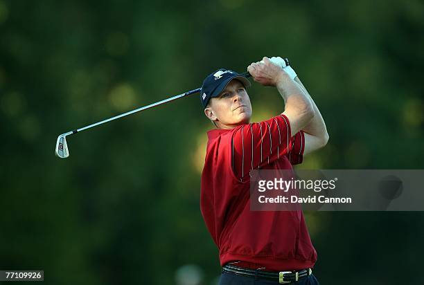 Steve Stricker of the U.S.Team on the 18th fairway during the 3rd day afternoon fourball matches at the Presidents Cup at Royal Montreal Golf Club on...