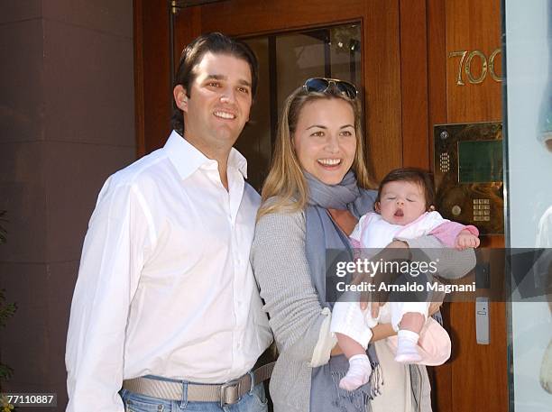 Donald Trump Jr. And wife Vanessa Trump pose with their daughter Kai Madison Trump on Madison Ave on September 29, 2007 in New York City.